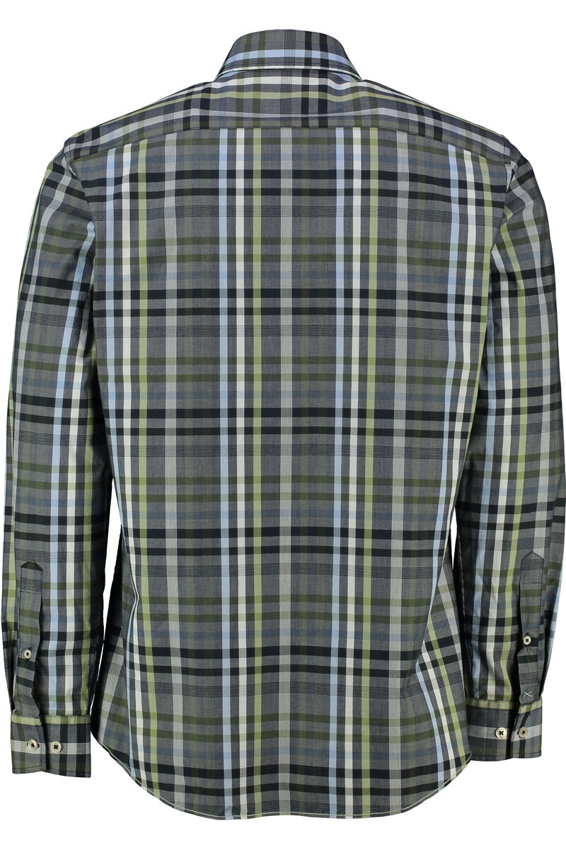 BRAX Hemd Daniel blau/grün kariert Modern Fit Langarm Button-Down