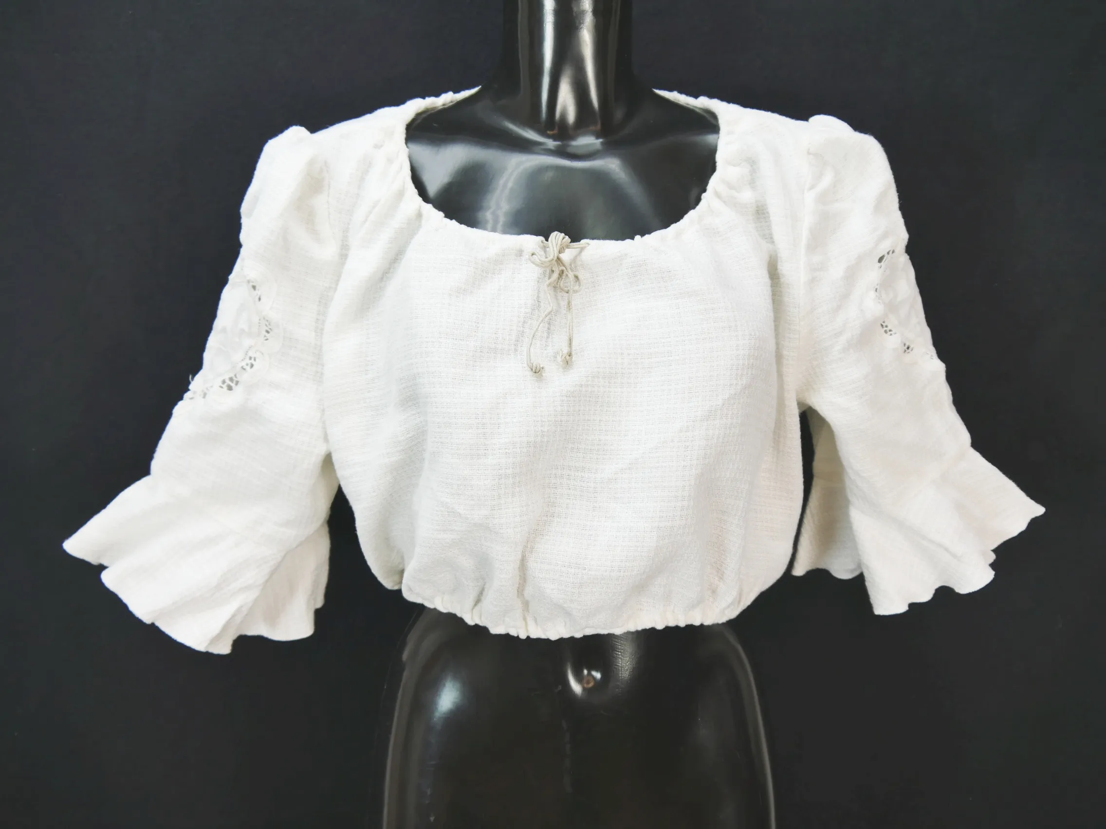 Gr.48 Dirndlbluse weiß Bluse für Dirndl Krüger Leinen Spitze Stickerei B10210