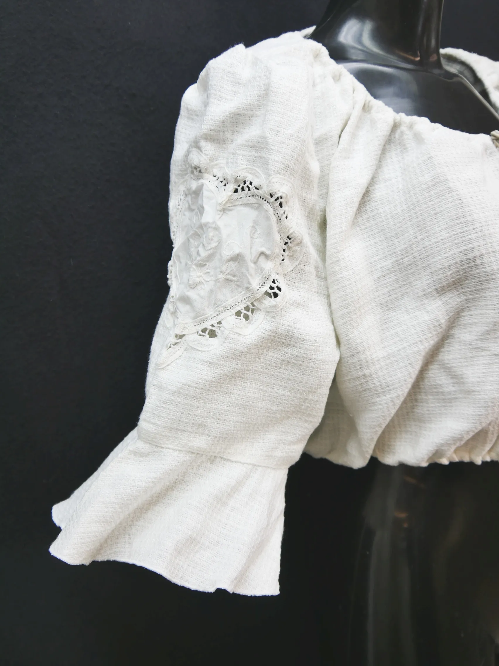 Gr.48 Dirndlbluse weiß Bluse für Dirndl Krüger Leinen Spitze Stickerei B10210
