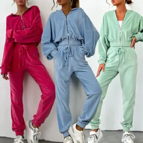 Street Fashion Sportliches Zweiteiliges Set mit Crop-Sweatshirt-Jacke und Kordelzug-Jogginghose