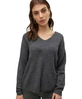 Vero Moda Strickpullover Crewlefile mit V-Ausschnitt in Grau